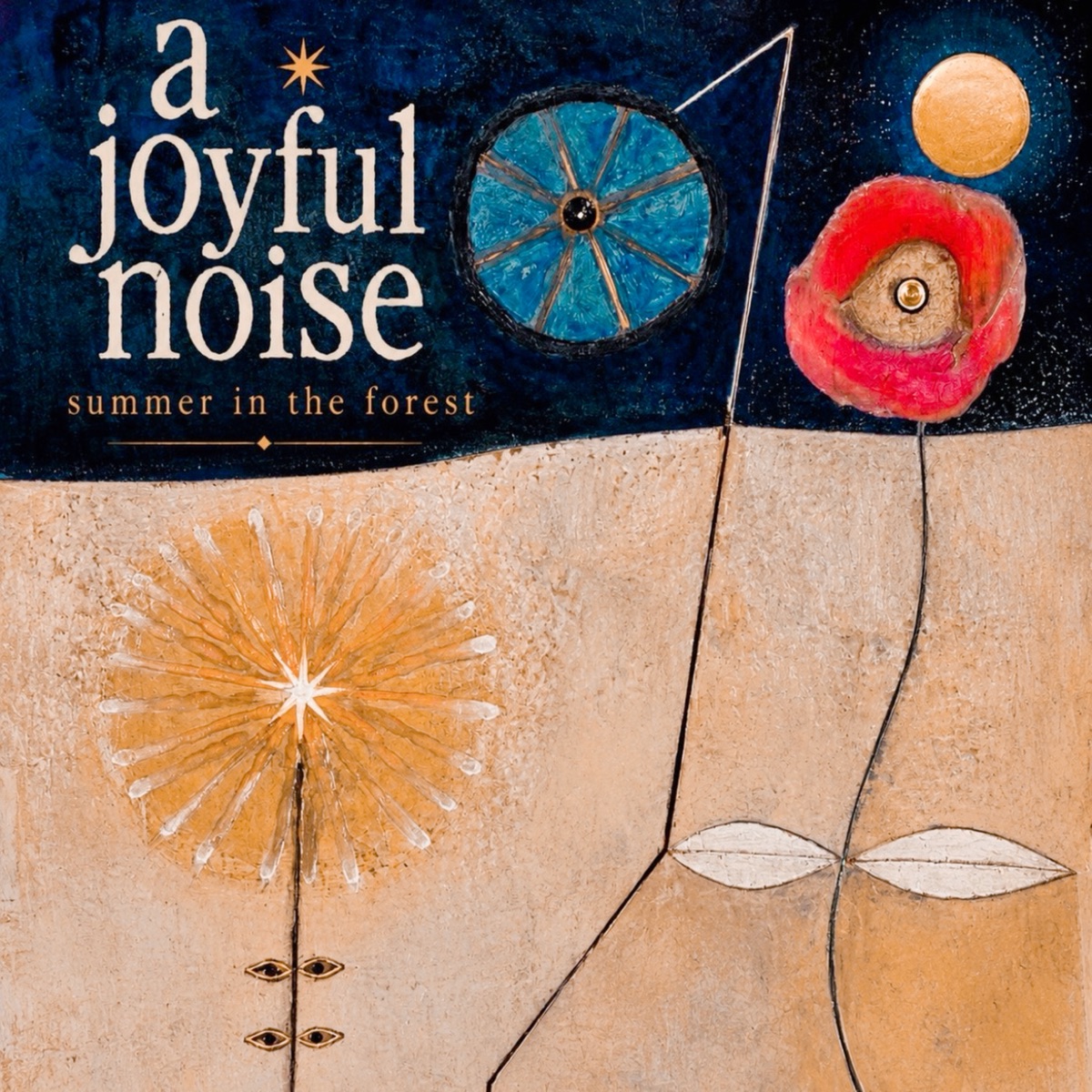Cover of the album A Joyful Noise: Summer in the Forest, a painting of flowers and a moon against a deep blue night sky